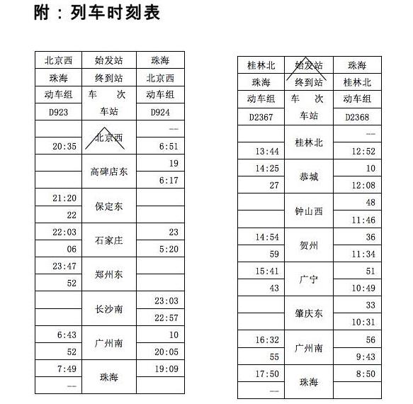 珠海到北京桂林高铁提前开通 票价方案公布