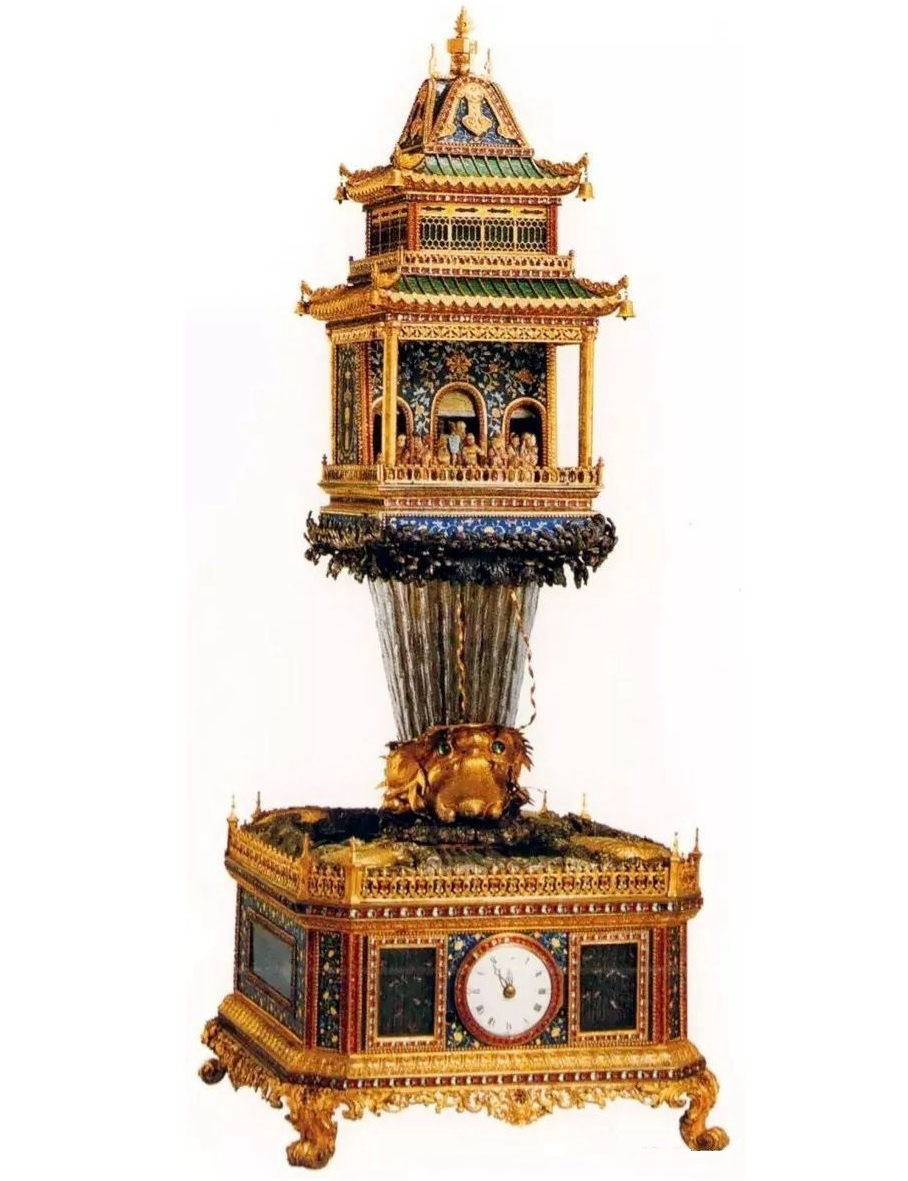 铜鎏金珐琅群仙祝寿楼阁式钟